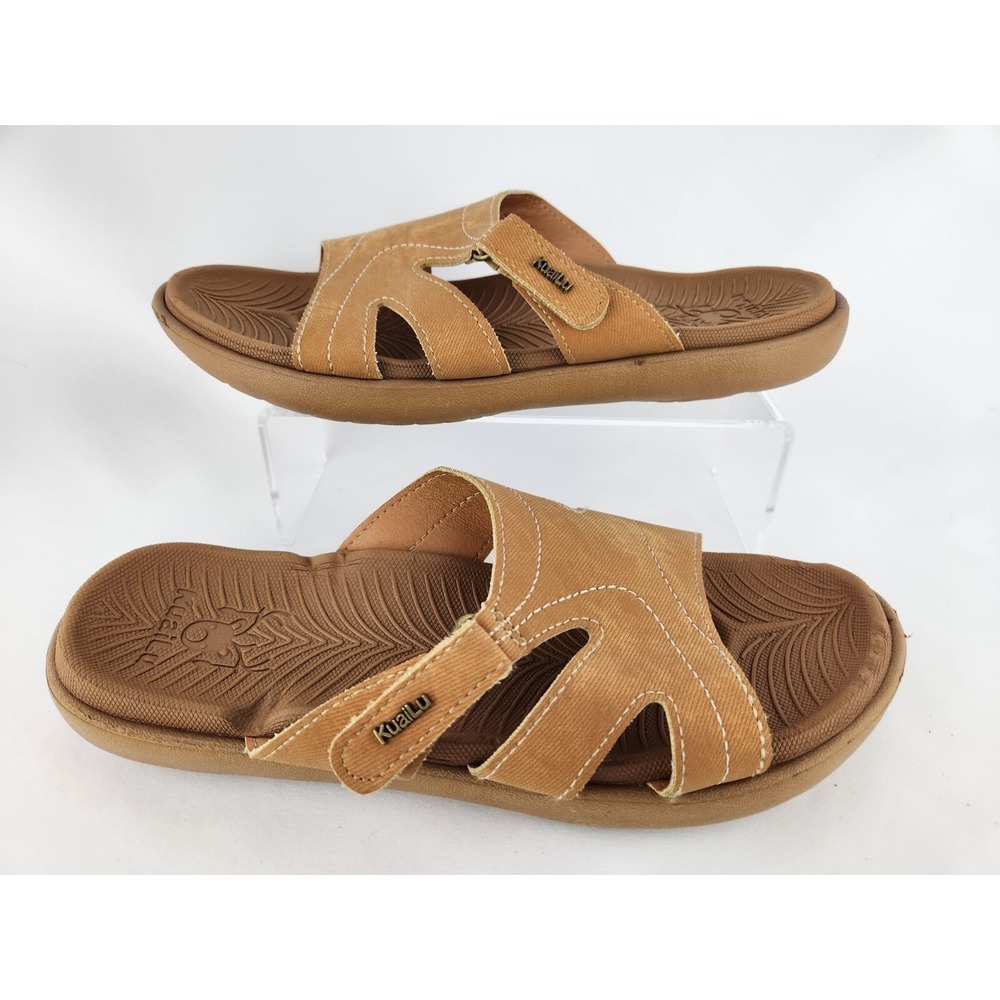 KuaiLu Brown Tan Orthotic Swim Slides Lightweight Sandal Adjust 40.5 = Size‎ 9.5
